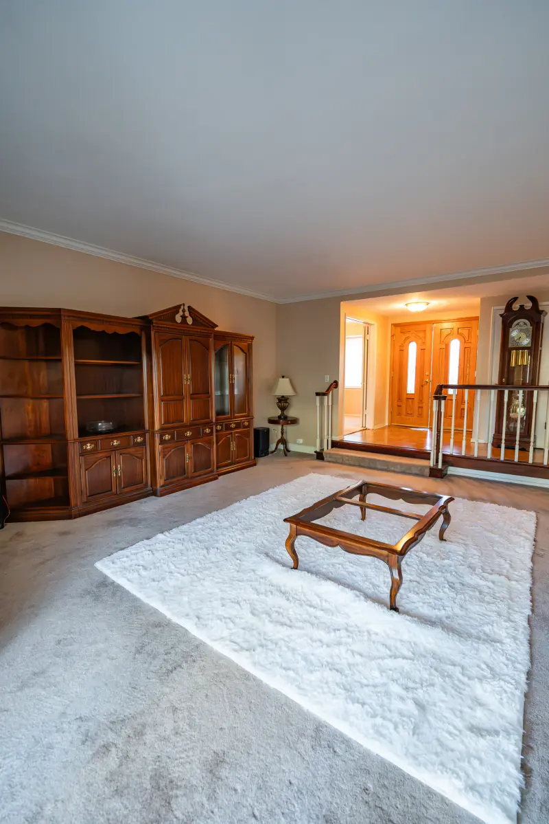 Living room wall unit with the entry beyond